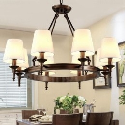 8-punktowa lampa wisząca w stylu nordyckim rustykalnym z abażurem z tkaniny