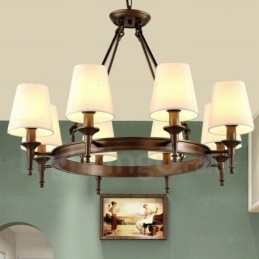 8-punktowa lampa wisząca w stylu nordyckim rustykalnym z abażurem z tkaniny