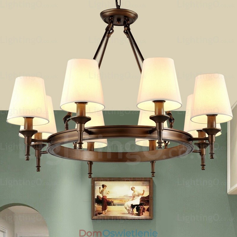 8-punktowa lampa wisząca w stylu nordyckim rustykalnym z abażurem z tkaniny