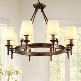 8-punktowa lampa wisząca w stylu nordyckim rustykalnym z abażurem z tkaniny