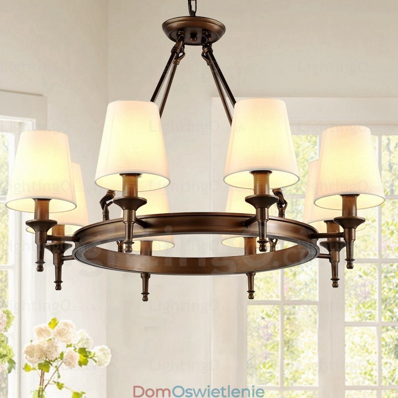 8-punktowa lampa wisząca w stylu nordyckim rustykalnym z abażurem z tkaniny