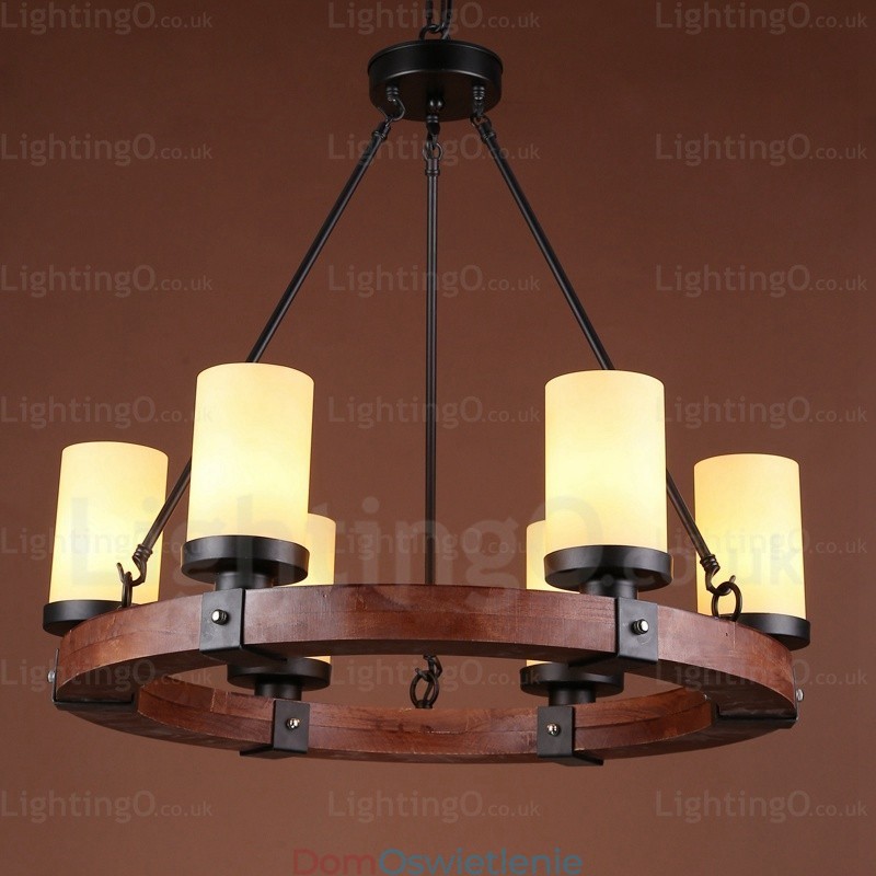 6-punktowa lampa wisząca w stylu rustykalnym z kloszem szklanym