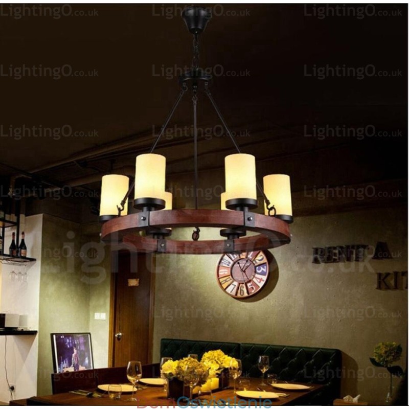 6-punktowa lampa wisząca w stylu rustykalnym z kloszem szklanym