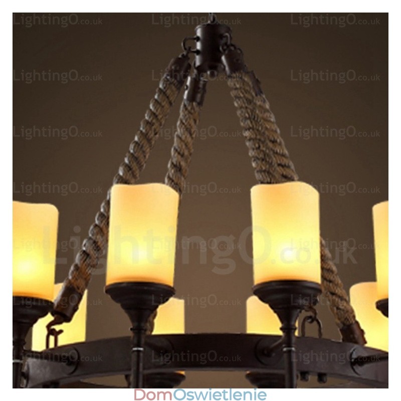 12-punktowa lampa wisząca w stylu rustykalnym vintage retro z kloszem szklanym