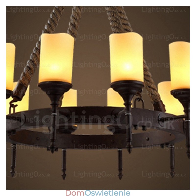 12-punktowa lampa wisząca w stylu rustykalnym vintage retro z kloszem szklanym