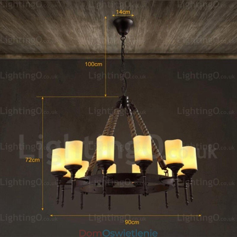 12-punktowa lampa wisząca w stylu rustykalnym vintage retro z kloszem szklanym
