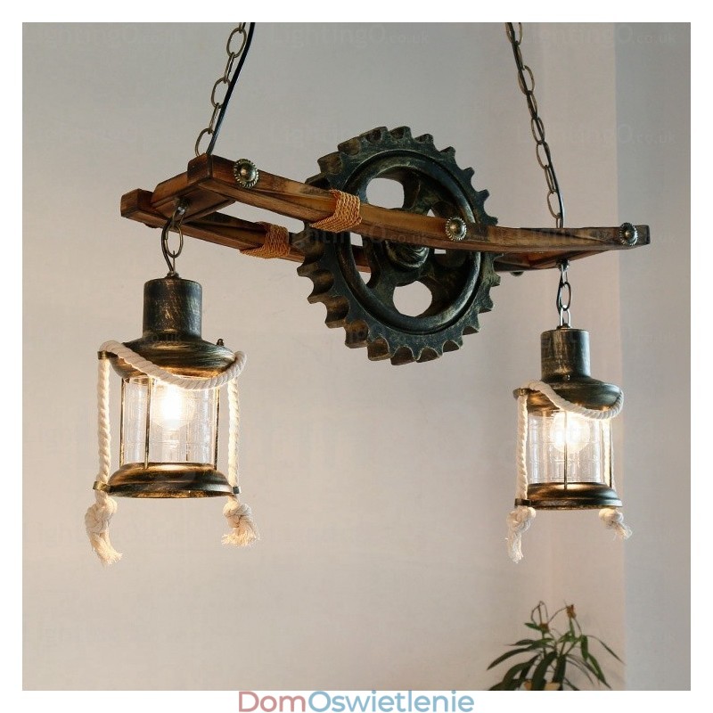 2-punktowa lampa wisząca w stylu rustykalnym vintage retro z kloszem szklanym