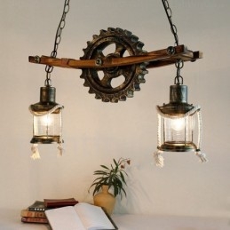 2-punktowa lampa wisząca w stylu rustykalnym vintage retro z kloszem szklanym