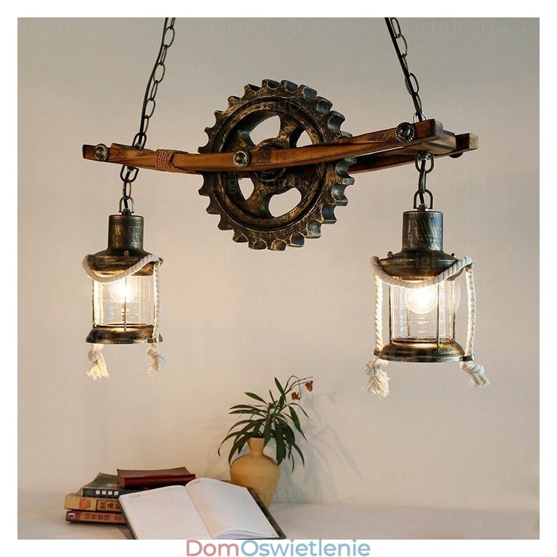 2-punktowa lampa wisząca w stylu rustykalnym vintage retro z kloszem szklanym