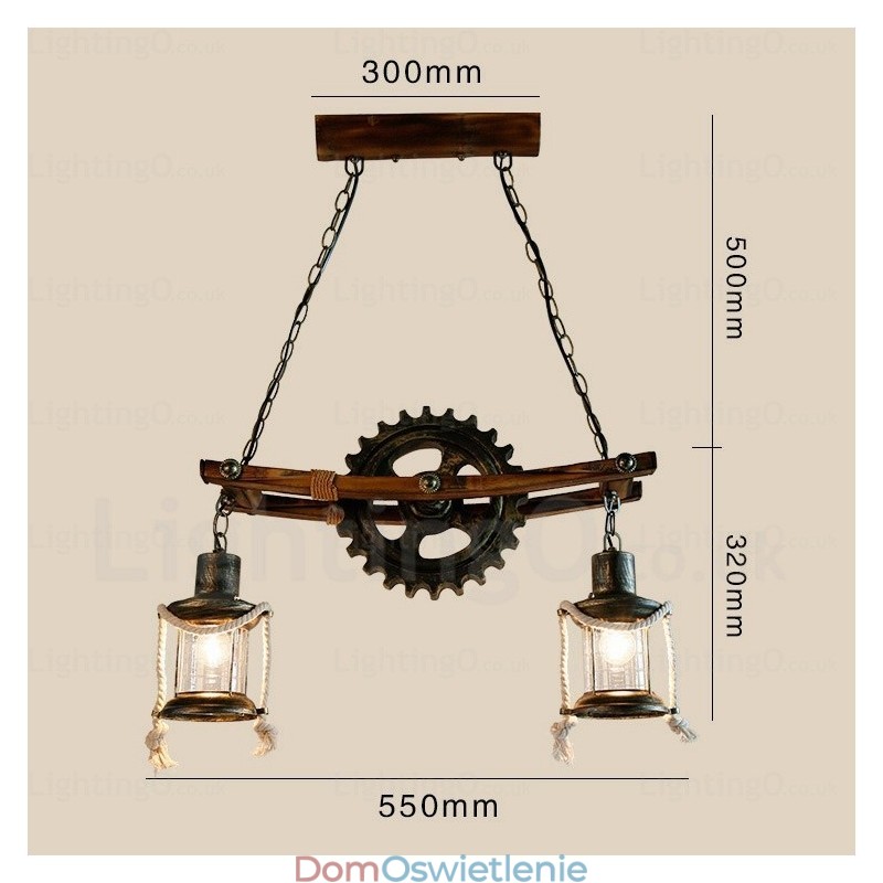 2-punktowa lampa wisząca w stylu rustykalnym vintage retro z kloszem szklanym