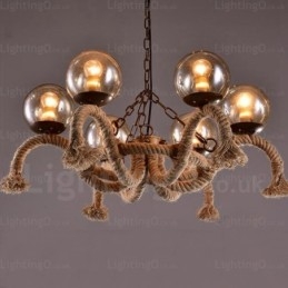 6-punktowa lampa wisząca w stylu vintage retro z kloszem szklanym
