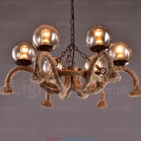 6-punktowa lampa wisząca w stylu vintage retro z kloszem szklanym 6-punktowa lampa wisząca w stylu vintage retro z kloszem szklanym