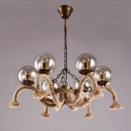 6-punktowa lampa wisząca w stylu vintage retro z kloszem szklanym