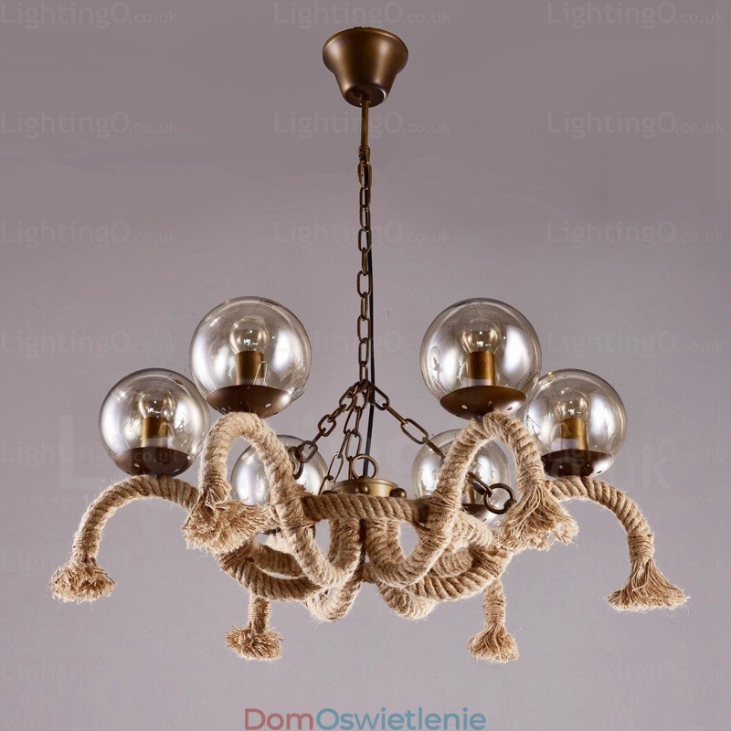 6-punktowa lampa wisząca w stylu vintage retro z kloszem szklanym