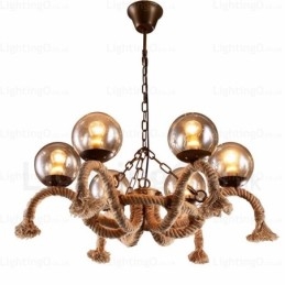 6-punktowa lampa wisząca w stylu vintage retro z kloszem szklanym