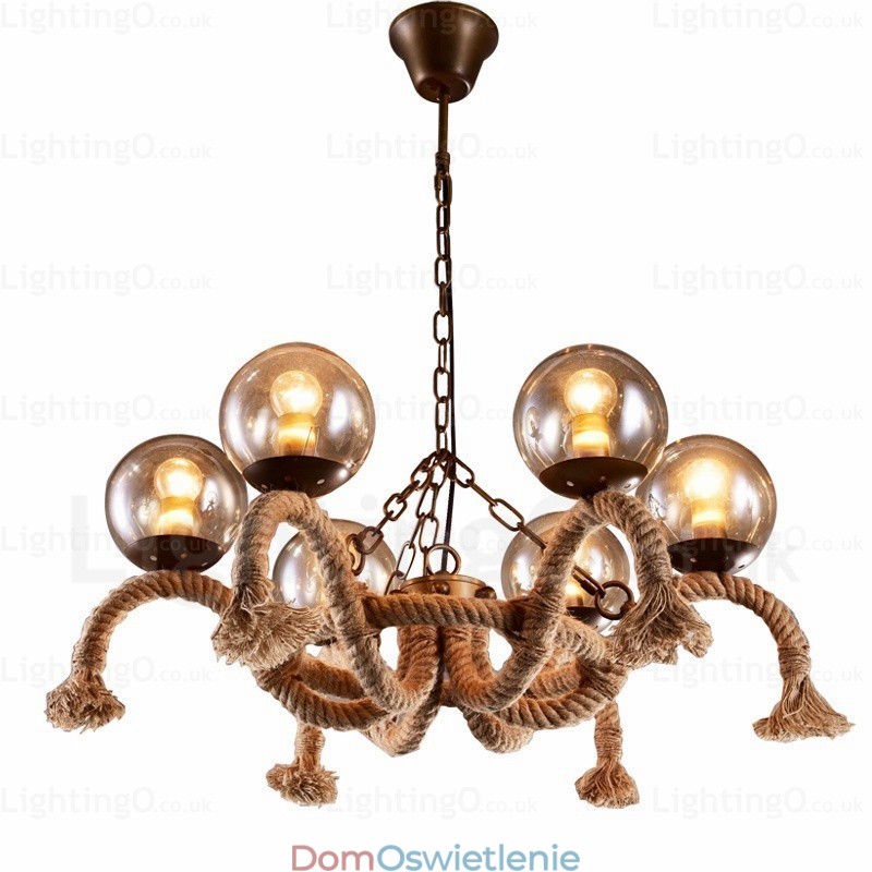 6-punktowa lampa wisząca w stylu vintage retro z kloszem szklanym