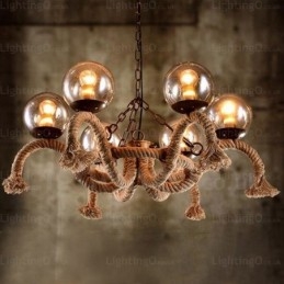 6-punktowa lampa wisząca w stylu vintage retro z kloszem szklanym