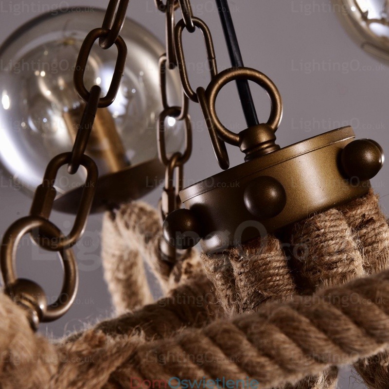 6-punktowa lampa wisząca w stylu vintage retro z kloszem szklanym