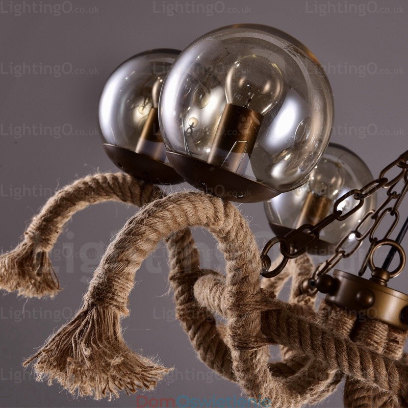 6-punktowa lampa wisząca w stylu vintage retro z kloszem szklanym