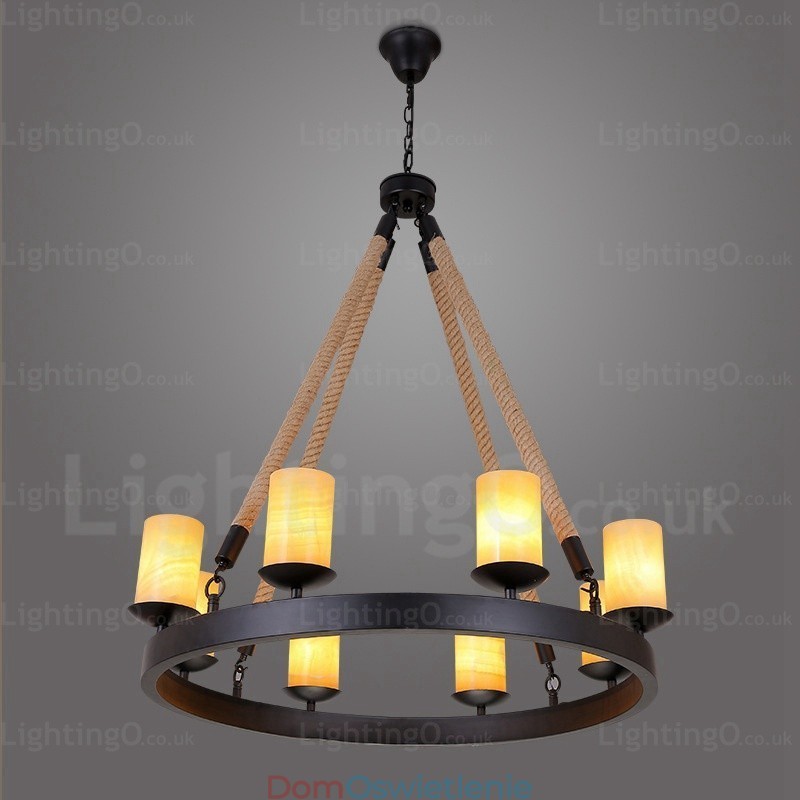 8-punktowa lampa wisząca w stylu vintage retro z kloszem marmurowym