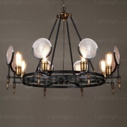 6-punktowa lampa wisząca w stylu vintage retro z kloszem szklanym