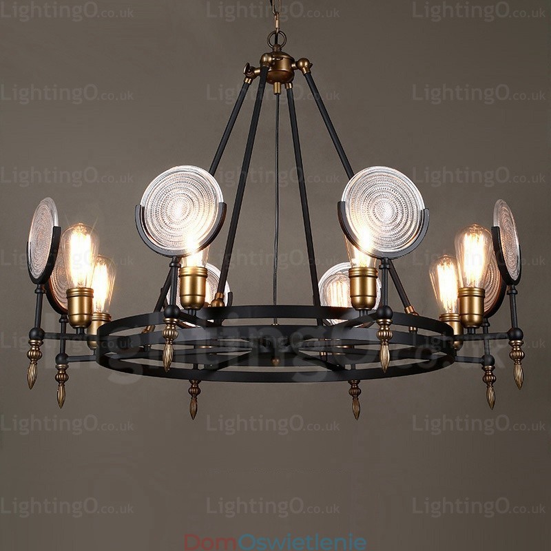 6-punktowa lampa wisząca w stylu vintage retro z kloszem szklanym