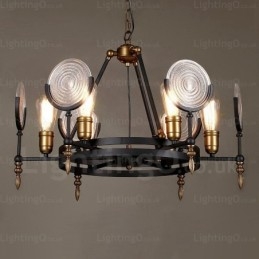 6-punktowa lampa wisząca w stylu vintage retro z kloszem szklanym