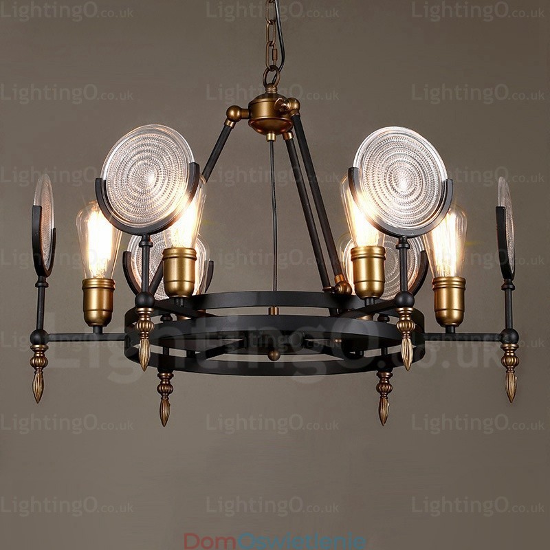 6-punktowa lampa wisząca w stylu vintage retro z kloszem szklanym