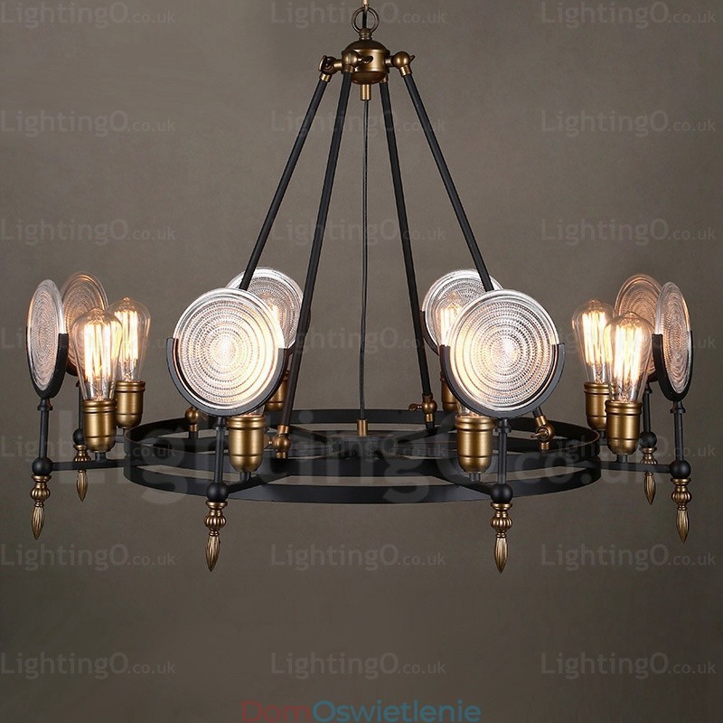 6-punktowa lampa wisząca w stylu vintage retro z kloszem szklanym