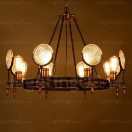 6-punktowa lampa wisząca w stylu vintage retro z kloszem szklanym