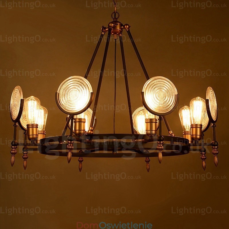 6-punktowa lampa wisząca w stylu vintage retro z kloszem szklanym