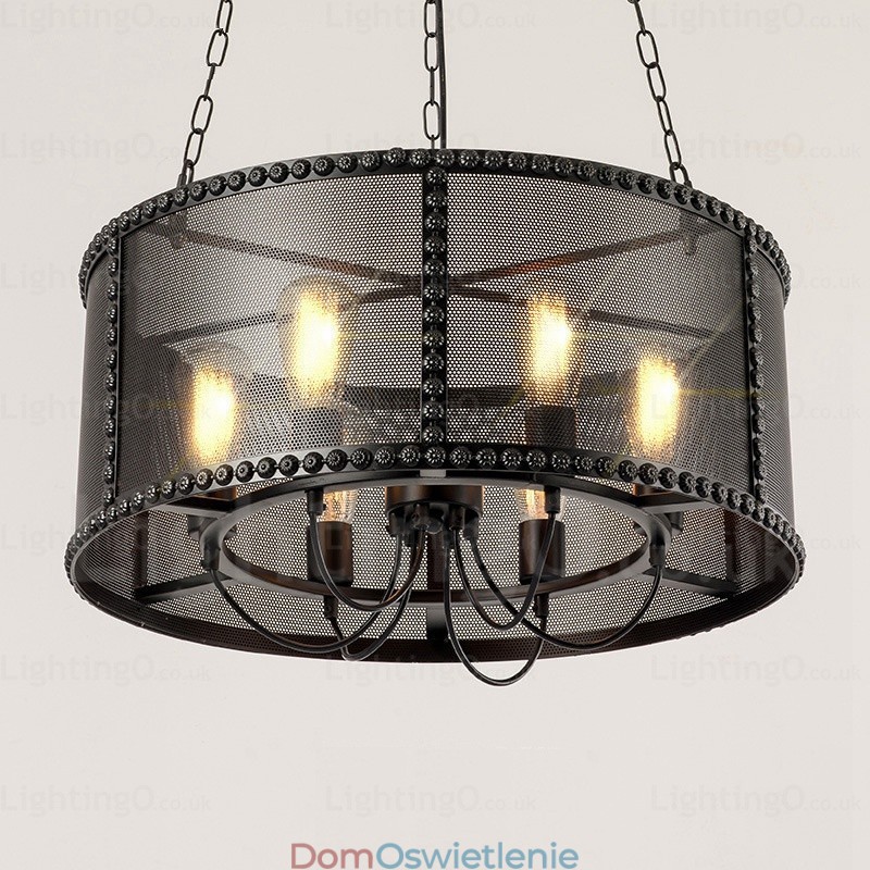 6-punktowa lampa wisząca w stylu vintage retro z kloszem ze stali nierdzewnej