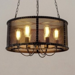 6-punktowa lampa wisząca w stylu vintage retro z kloszem ze stali nierdzewnej