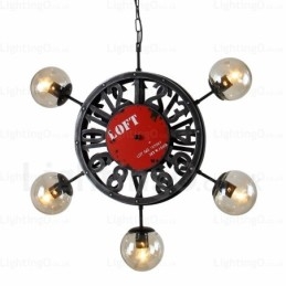 5-punktowa lampa wisząca w stylu vintage retro z kloszem szklanym