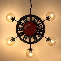 5-punktowa lampa wisząca w stylu vintage retro z kloszem szklanym