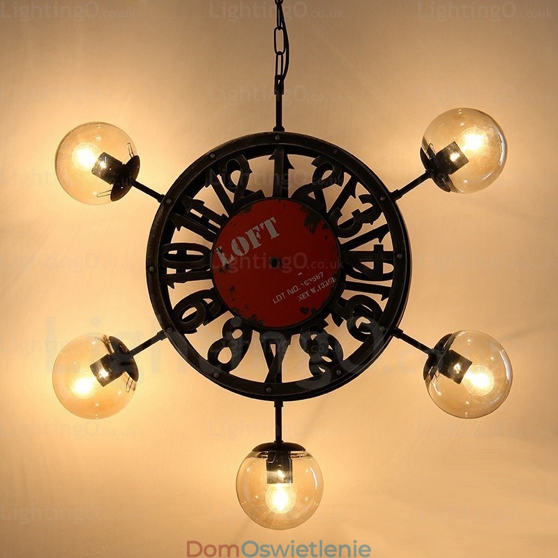 5-punktowa lampa wisząca w stylu vintage retro z kloszem szklanym