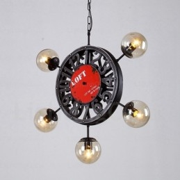5-punktowa lampa wisząca w stylu vintage retro z kloszem szklanym