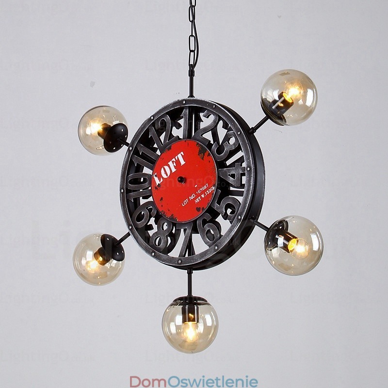 5-punktowa lampa wisząca w stylu vintage retro z kloszem szklanym