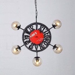 5-punktowa lampa wisząca w stylu vintage retro z kloszem szklanym