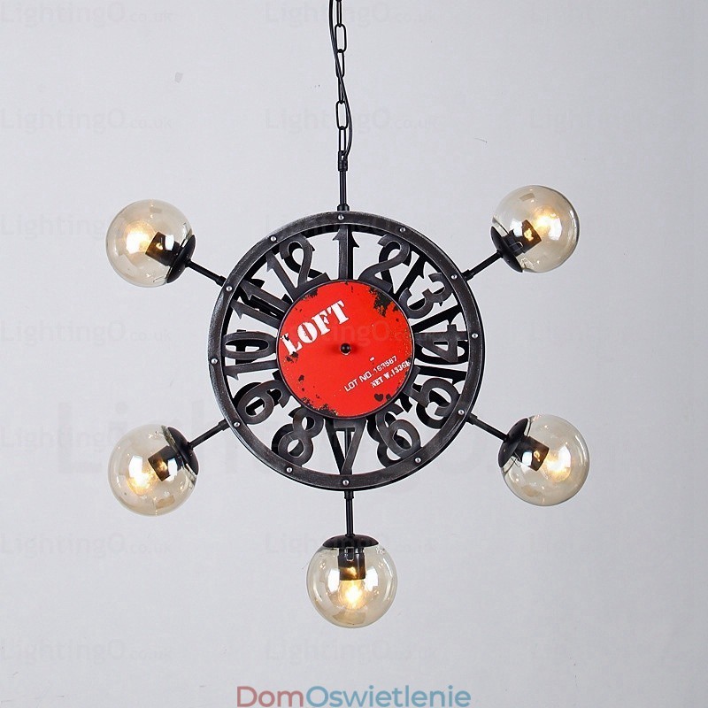 5-punktowa lampa wisząca w stylu vintage retro z kloszem szklanym