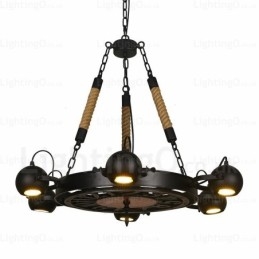 6-punktowa lampa wisząca w stylu vintage retro z kloszem ze stali nierdzewnej