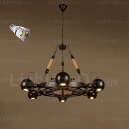 6-punktowa lampa wisząca w stylu vintage retro z kloszem ze stali nierdzewnej