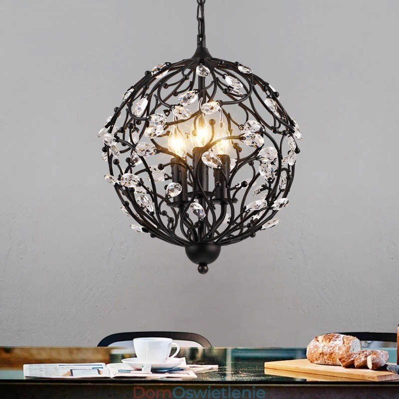 3-punktowa lampa wisząca Vintage Retro Globe Crystal