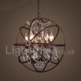 4 światła średnica 40CM Vintage kryształowy glob malowanie metalowy żyrandol rdzawy kolor wisząca lampa