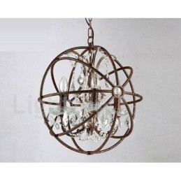 4 światła średnica 40CM Vintage kryształowy glob malowanie metalowy żyrandol rdzawy kolor wisząca lampa
