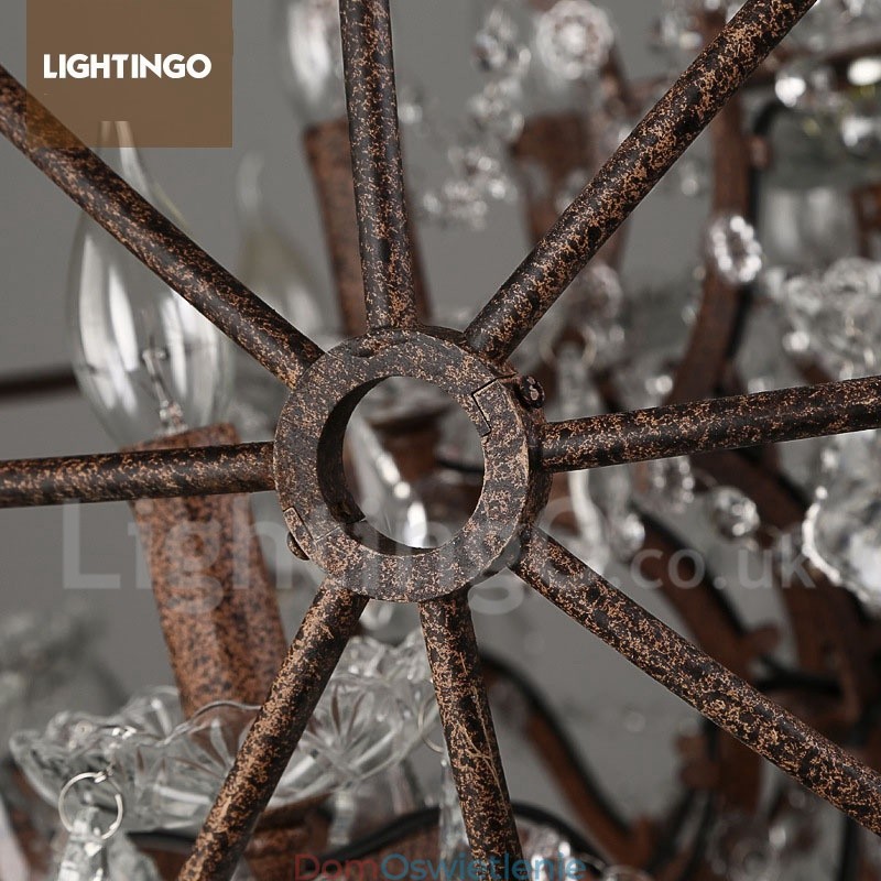 4 światła średnica 40CM Vintage kryształowy glob malowanie metalowy żyrandol rdzawy kolor wisząca lampa