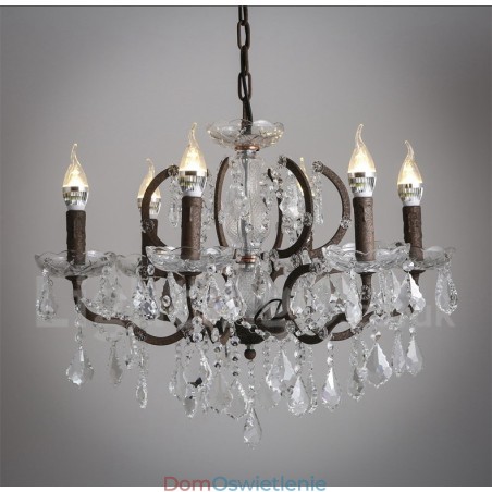 6 Światło Średnica 60 CM Vintage Kryształ Malowanie Metalowy Żyrandol Zardzewiały Żelazny Kolor Wisząca Lampa
