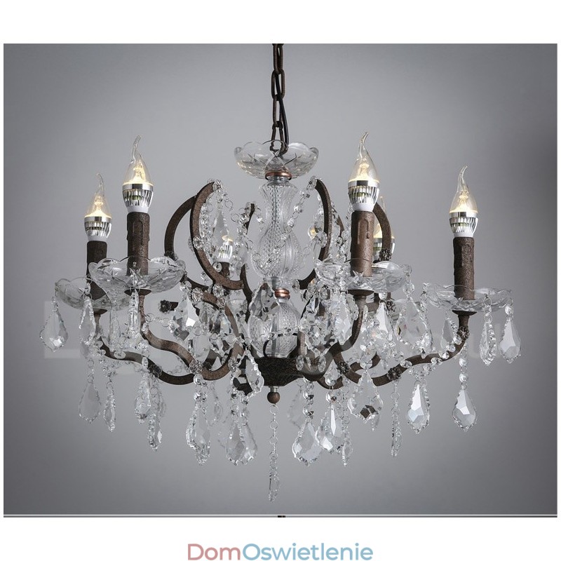 6 Światło Średnica 60 CM Vintage Kryształ Malowanie Metalowy Żyrandol Zardzewiały Żelazny Kolor Wisząca Lampa