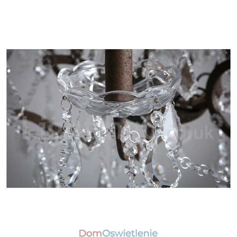 6 Światło Średnica 60 CM Vintage Kryształ Malowanie Metalowy Żyrandol Zardzewiały Żelazny Kolor Wisząca Lampa