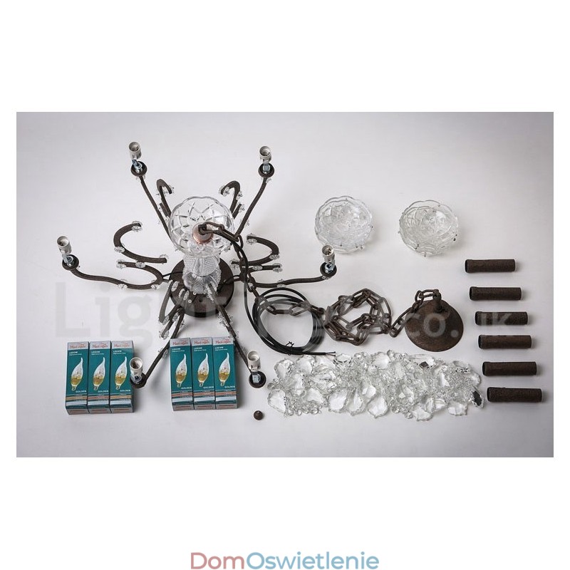 6 Światło Średnica 60 CM Vintage Kryształ Malowanie Metalowy Żyrandol Zardzewiały Żelazny Kolor Wisząca Lampa